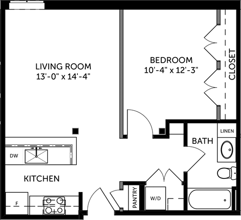 a floor plan of a small house with a kitchen and a living room